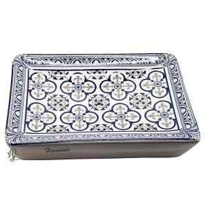 Jabonera rectangular con flores de lis en azul y gris