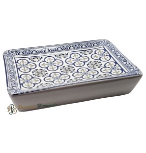 Jabonera rectangular con flores de lis en azul y gris