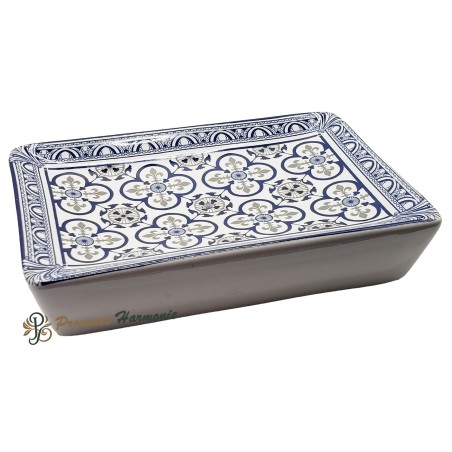 Jabonera rectangular con flores de lis en azul y gris