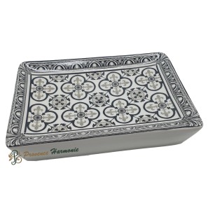 Jabonera rectangular con flores de lis en negro y gris