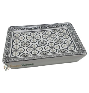 Jabonera rectangular con flores de lis negro y gris