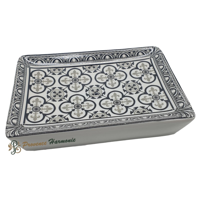Jabonera rectangular con flores de lis negro y gris Jabonera rectangular con flores de lis negro y gris