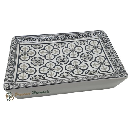 Jabonera rectangular con flores de lis negro y gris