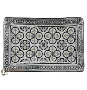 Jabonera rectangular con flores de lis en negro y gris