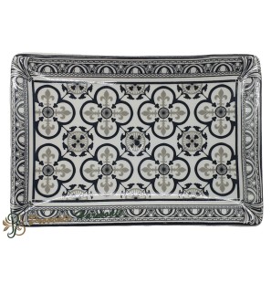 Jabonera rectangular con flores de lis negro y gris