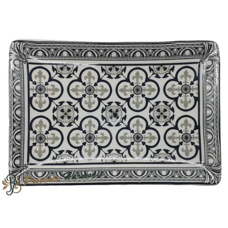 Jabonera rectangular con flores de lis en negro y gris