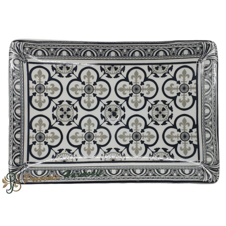 Jabonera rectangular con flores de lis negro y gris