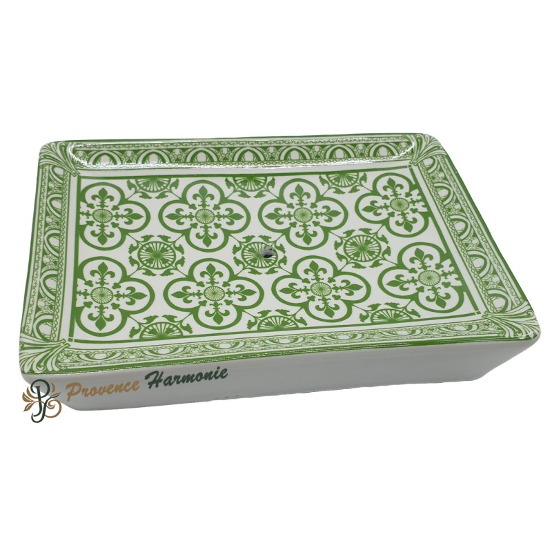 Jabonera rectangular de flores de lis, verde