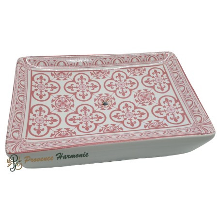 Porte-savon rectangle Fleurs de lys couleur rose