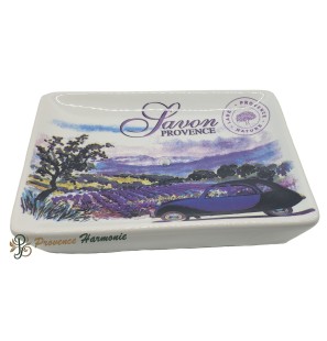 Porte savon rectangle Champs de lavande voiture bleue