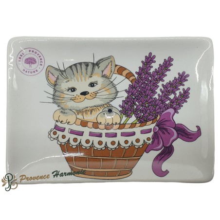 Porte savon rectangle Chat lavande