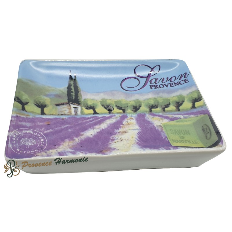 Rectangular soap dish Lavender field Marseille soap cube