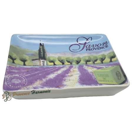 Jabonera rectangular Campo de lavanda Pastilla de jabón de Marsella