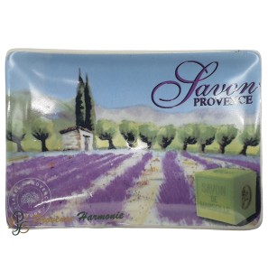 Jabonera rectangular Campo de lavanda Pastilla de jabón de Marsella