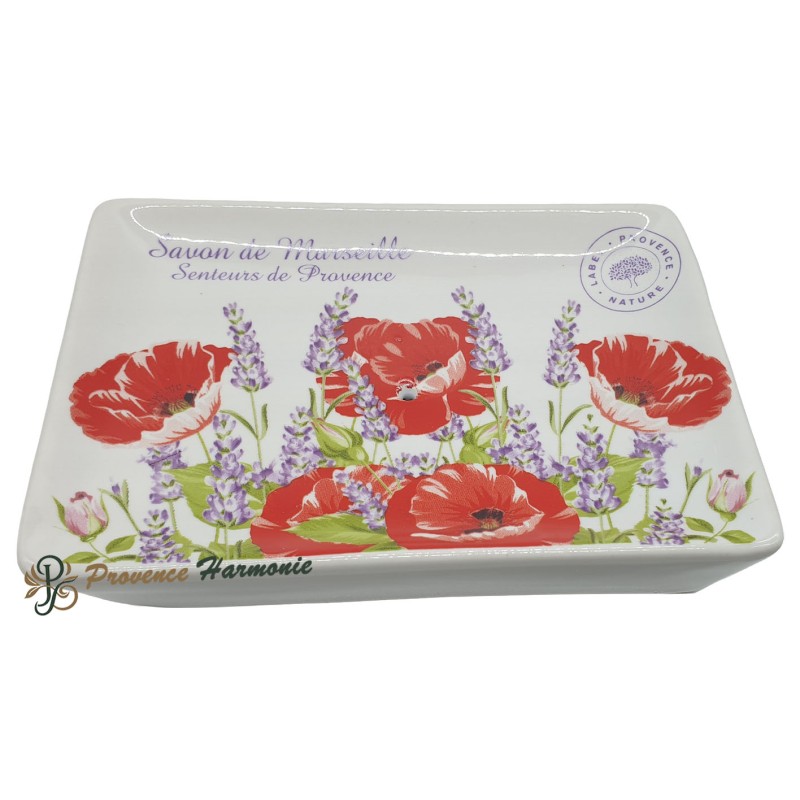 Lavender and poppy rectangle soap dish